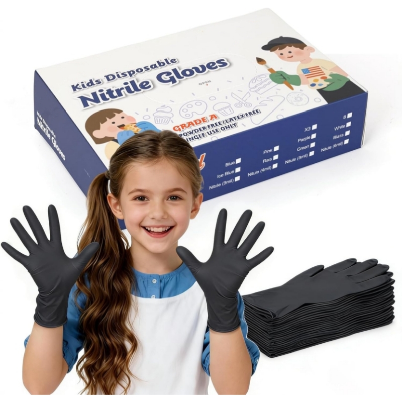 Latex Disposable Glove - Kids Black Nitrile Disposable Gloves for