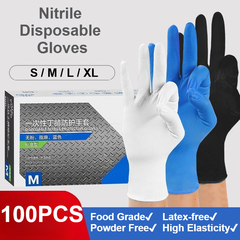 Exam Glove Nitrile - 100Pcs Nitrile Disposable Gloves Black/White/Blue/Purple Latex-Free